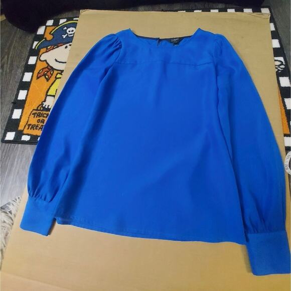 J Crew Factory Blue Long Sleeve Blouse XXS Corporate Siren Dopamine Minimalist - Picture 5 of 8